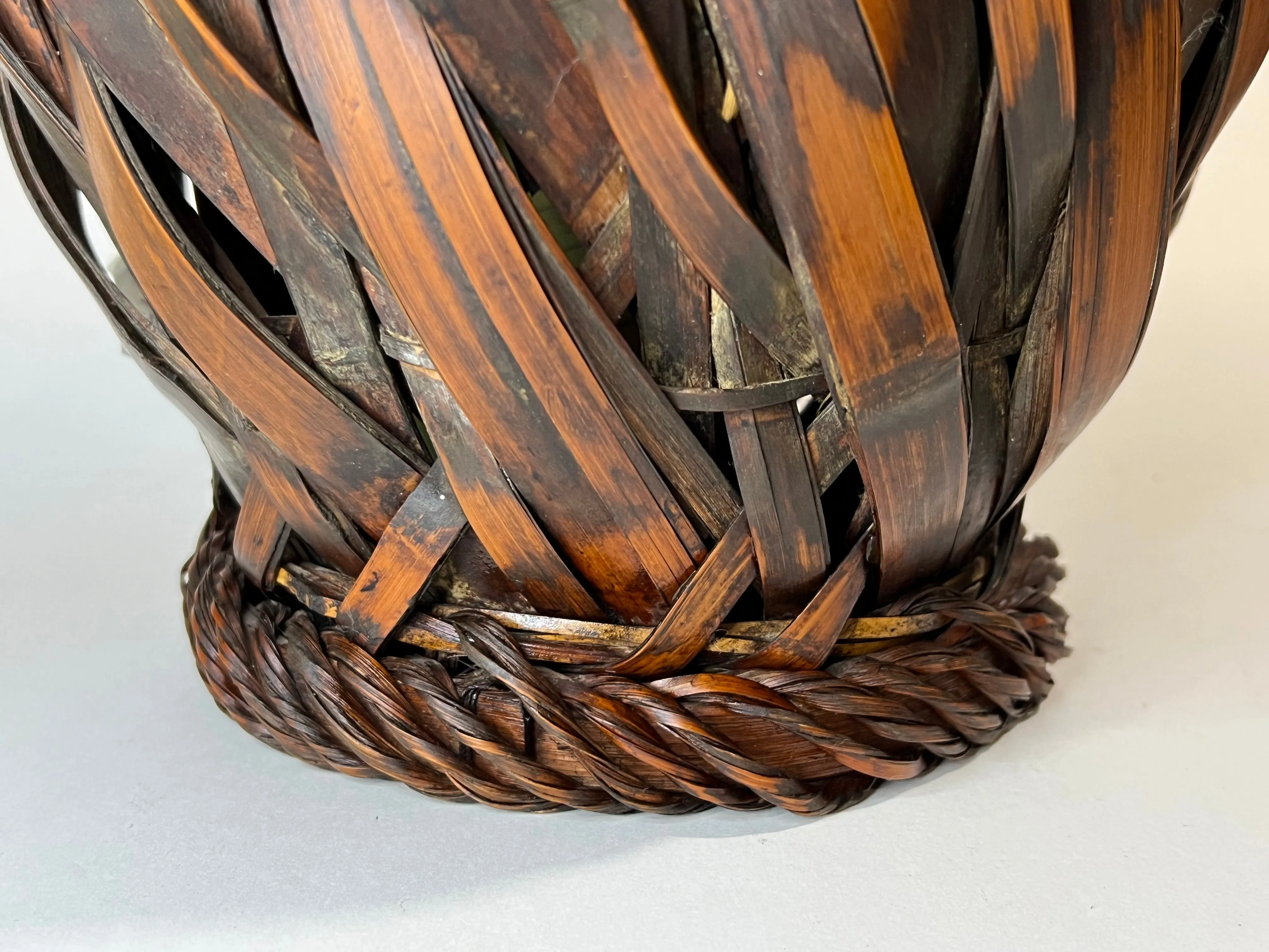Antique Japanese Taisho Era c1920's Bamboo Kago Ikebana Basket 17"H
