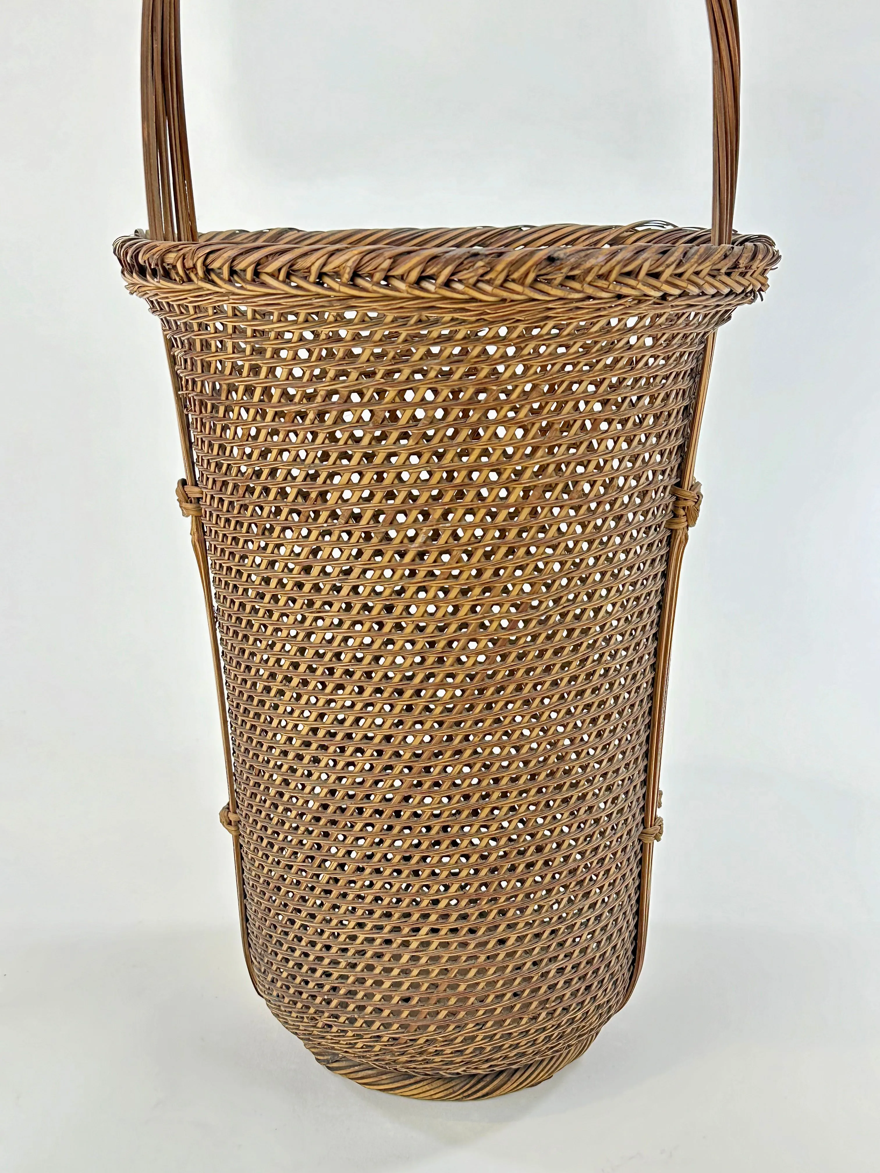 Antique Japanese Taisho Era c1920's Signed Bamboo Kago Ikebana Basket 16"