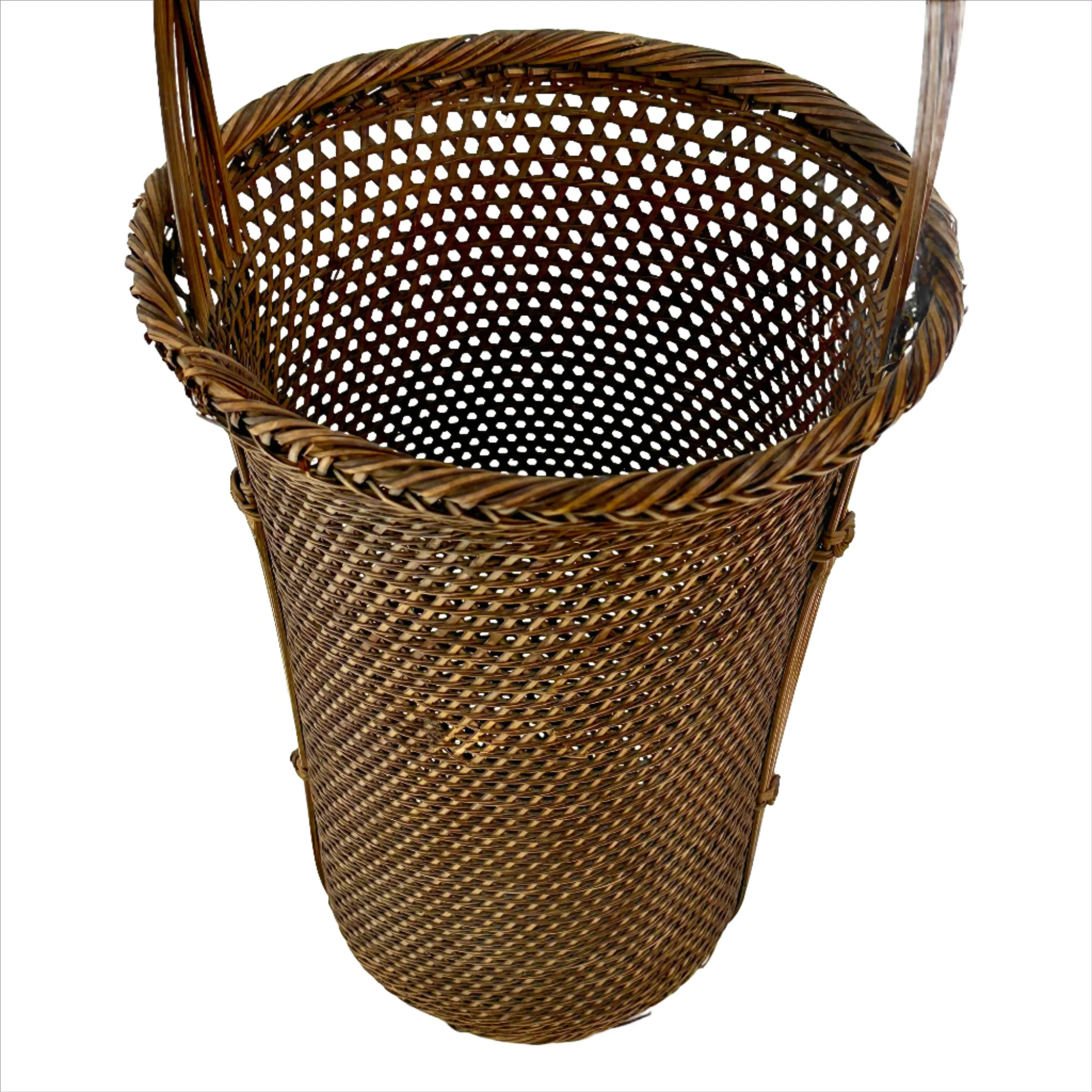 Antique Japanese Taisho Era c1920's Signed Bamboo Kago Ikebana Basket 16"
