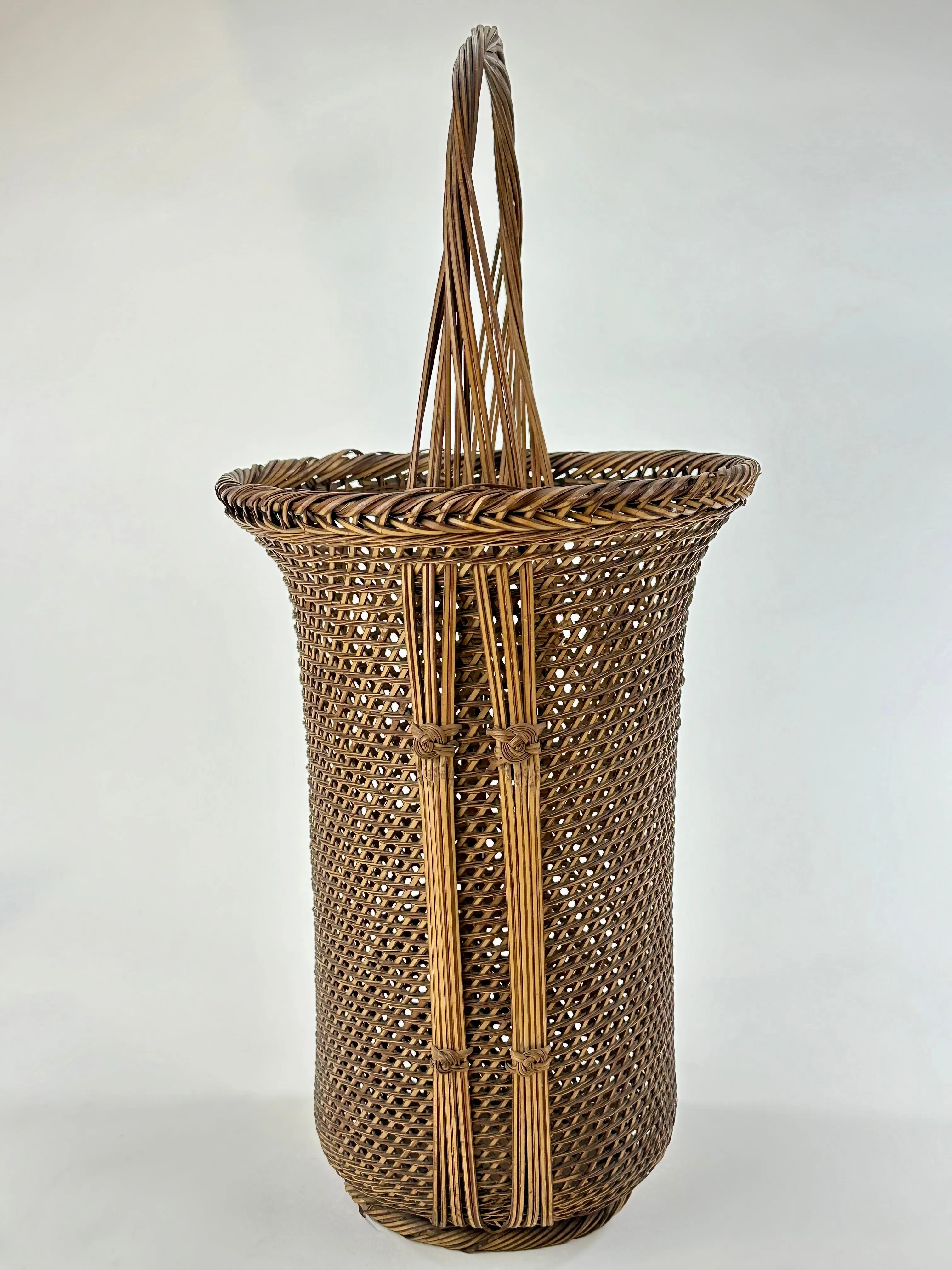 Antique Japanese Taisho Era c1920's Signed Bamboo Kago Ikebana Basket 16"