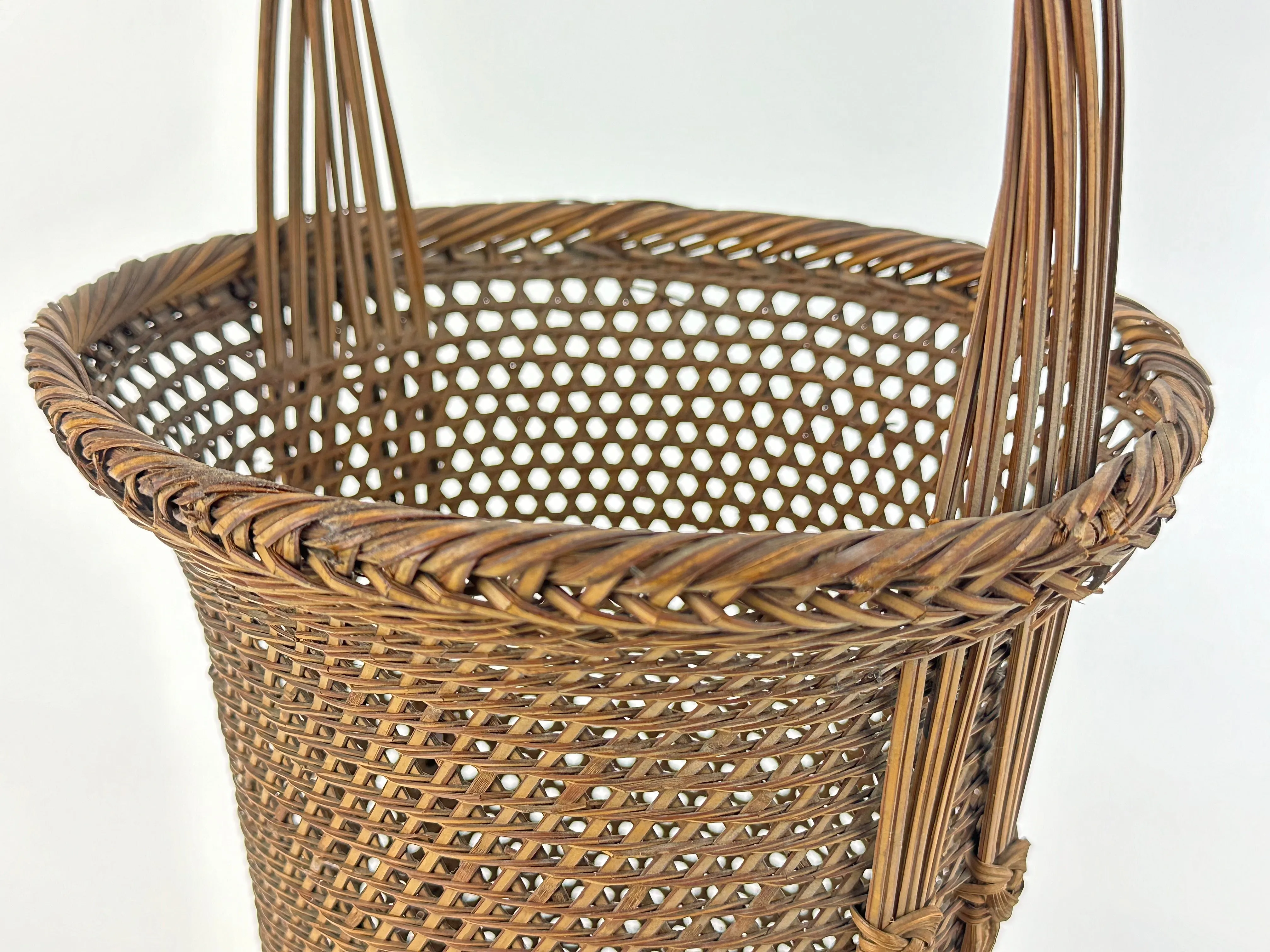 Antique Japanese Taisho Era c1920's Signed Bamboo Kago Ikebana Basket 16"
