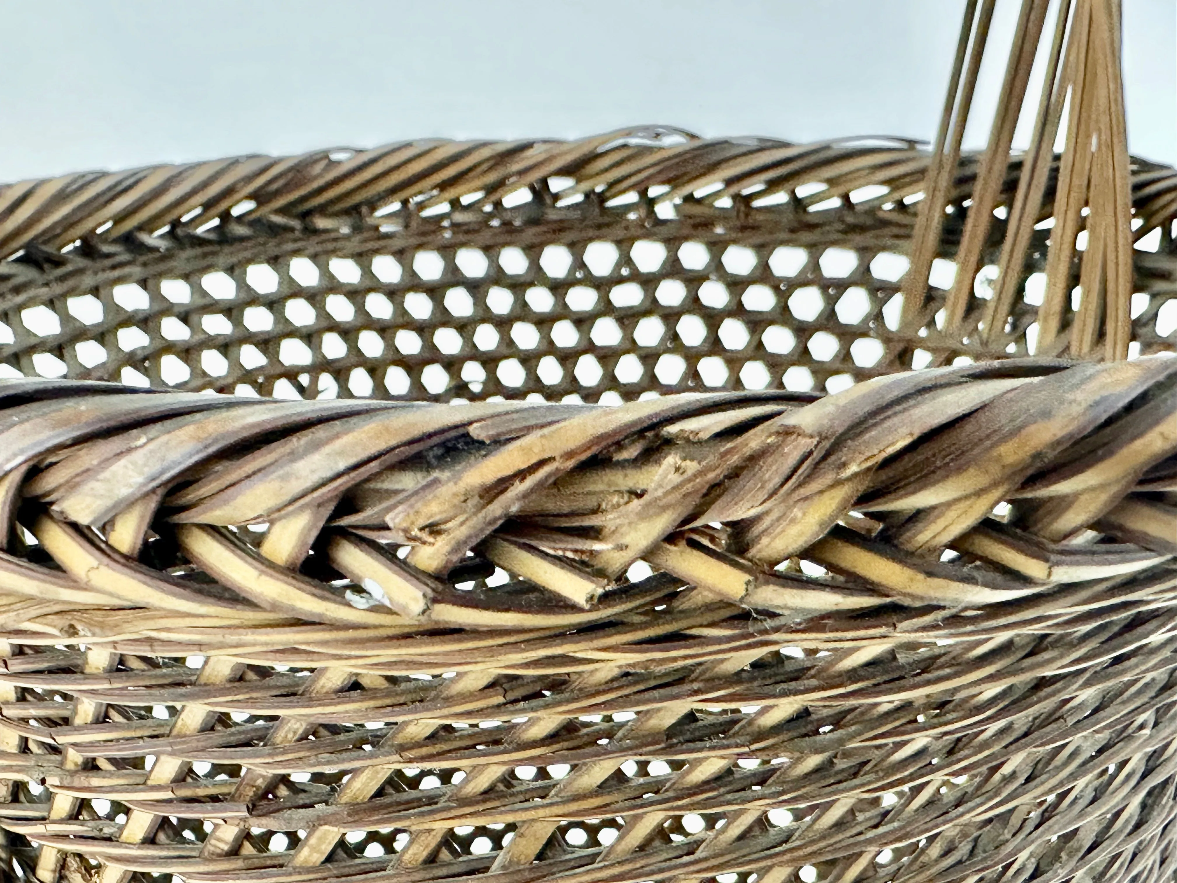 Antique Japanese Taisho Era c1920's Signed Bamboo Kago Ikebana Basket 16"