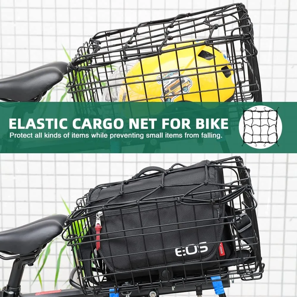 ANZOME Rear Bike Basket, Waterproof Metal Wire Bicycle Basket with Adjustable Cargo Net and Waterproof Rainproof Cover Fits to Most Rear Bike Racks