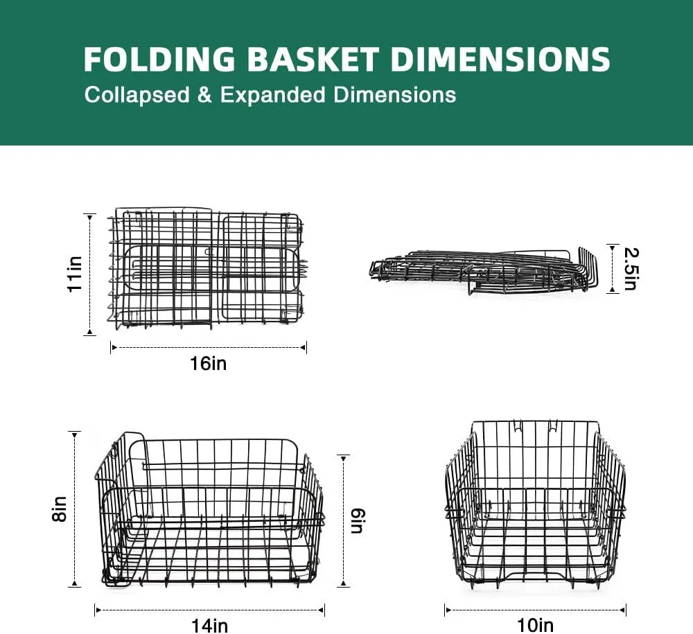 ANZOME Rear Bike Basket, Waterproof Metal Wire Bicycle Basket with Adjustable Cargo Net and Waterproof Rainproof Cover Fits to Most Rear Bike Racks