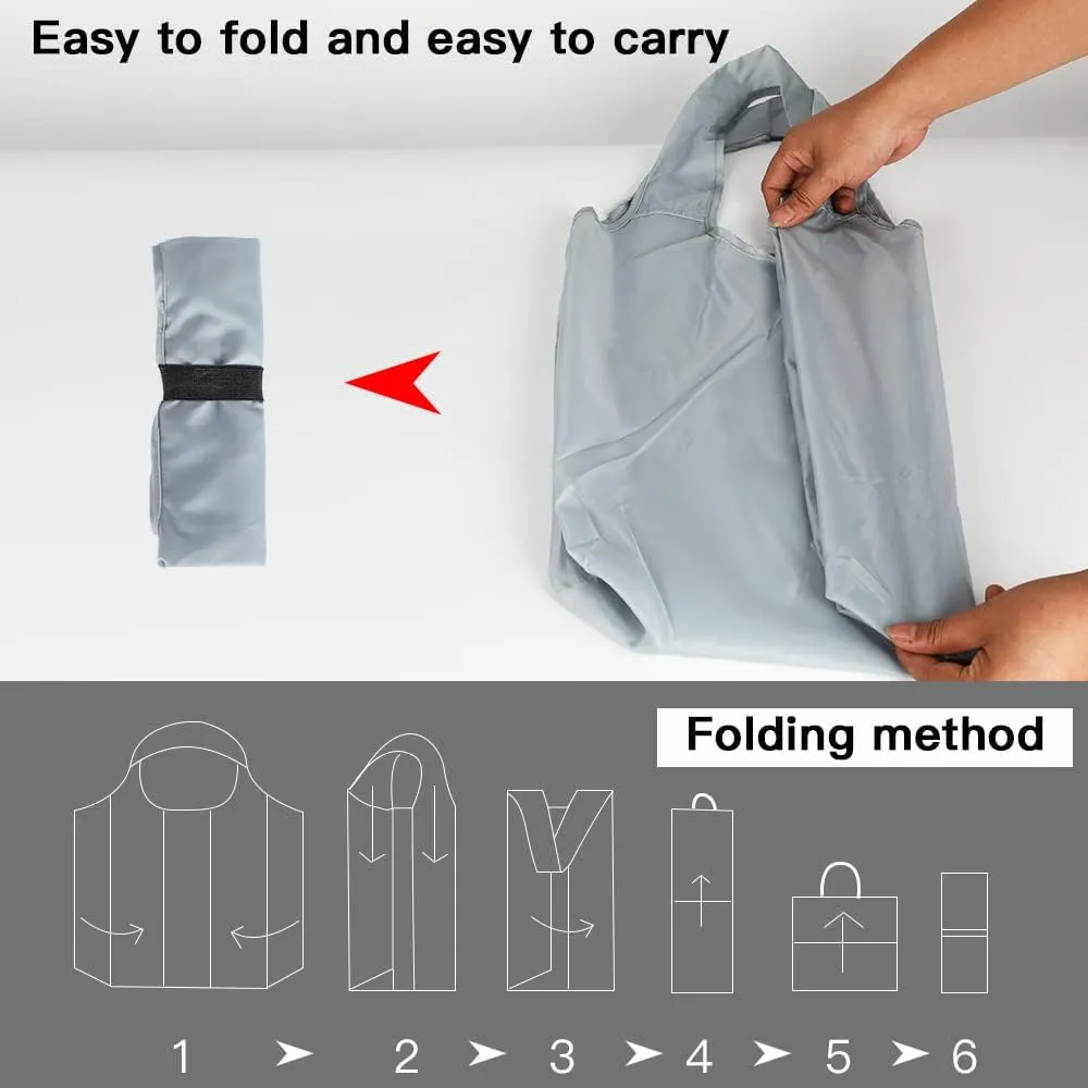 Aricsen 10 Pack Durable Colorful Folding Reusable Grocery Bags Handles Bulk Strong, Recycle Shopping Foldable Lightweight Kitchen Large Washable Pocket Nylon, Polyester Color Cloth Fabric