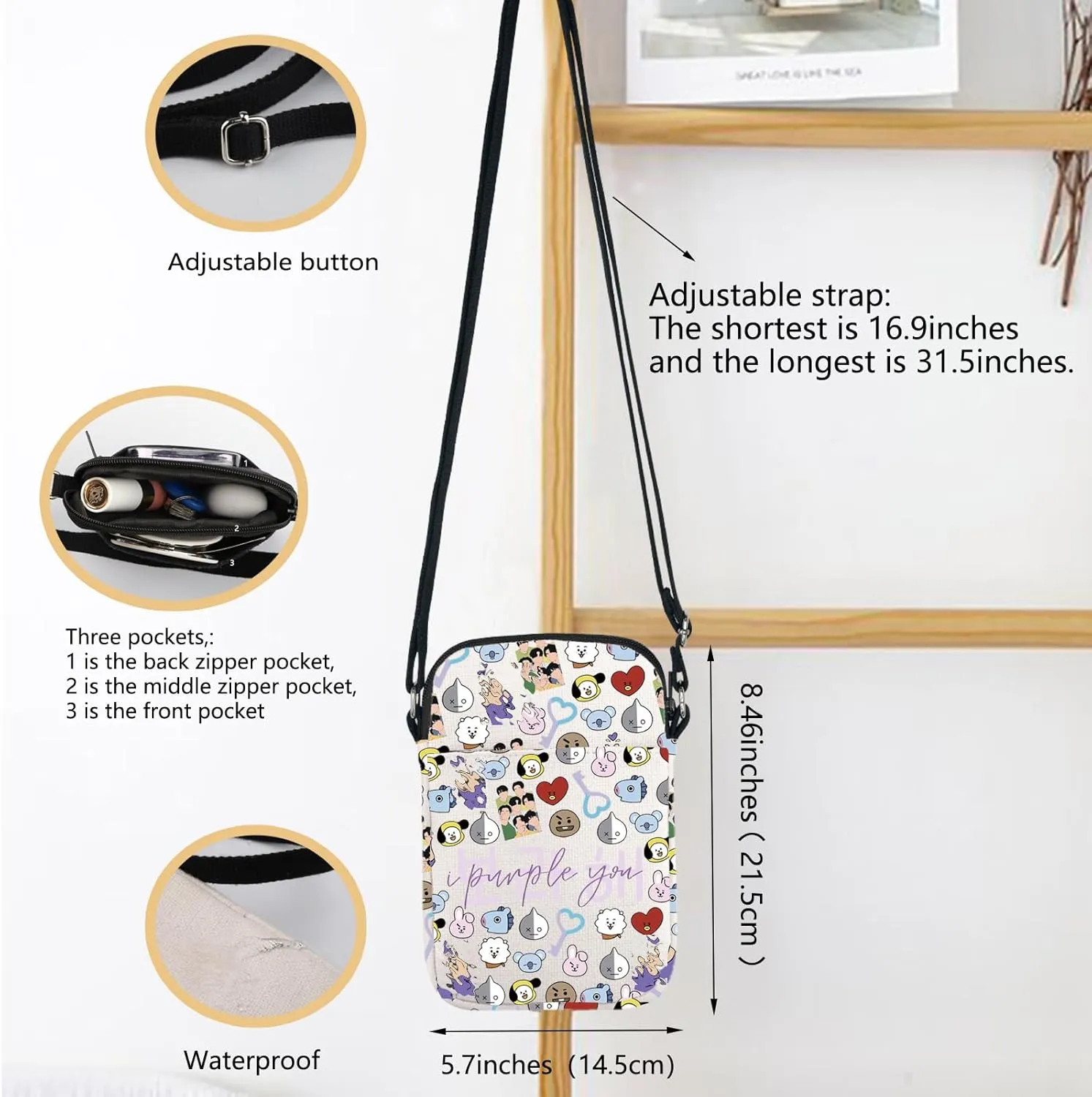 Army Group Inspire Crossbody Bag K-pop Characters Shoulder Bag Army Members Fans Merch I Purple You Gift