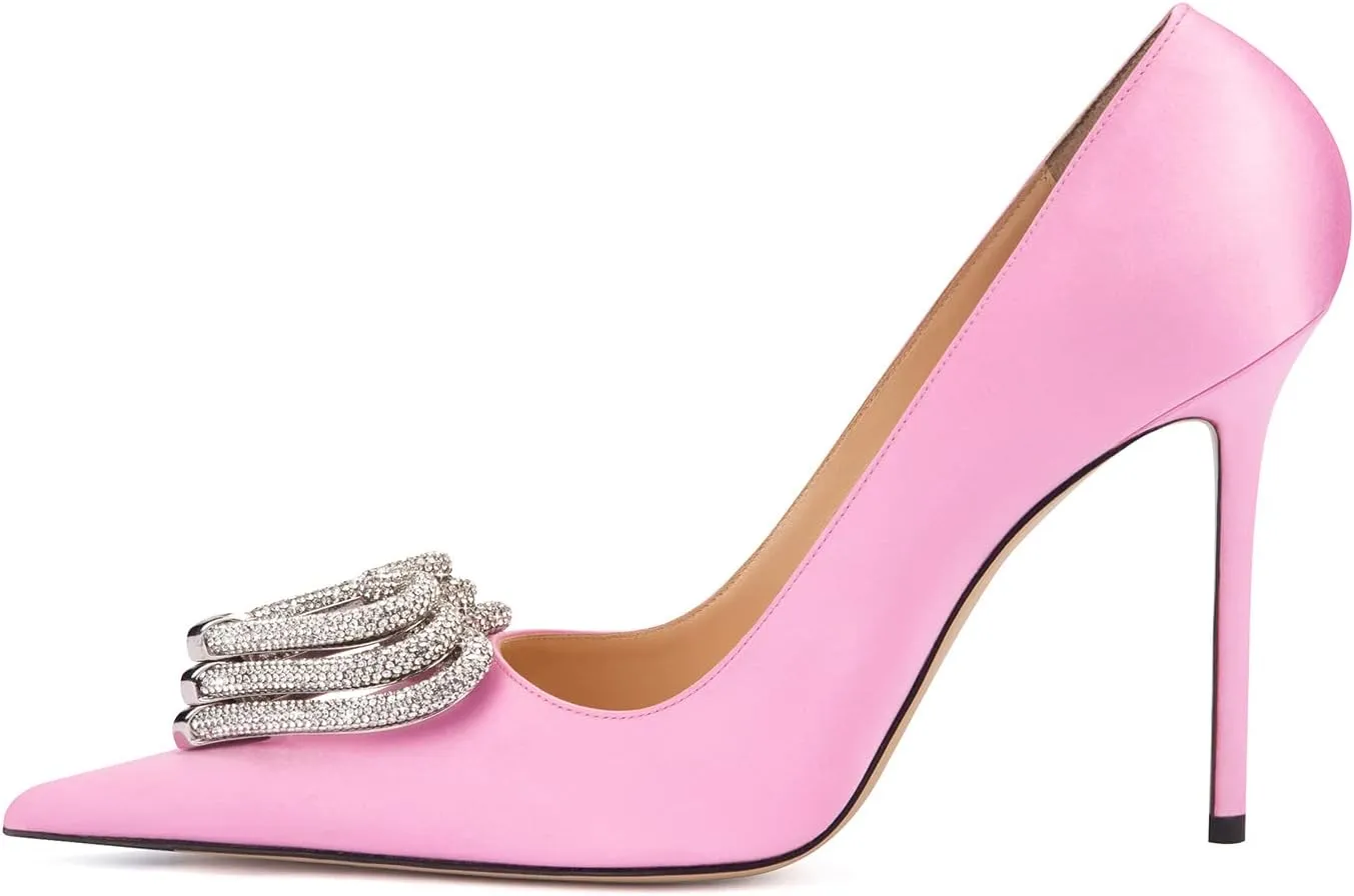 Arqa Women's Triple Heart Pumps Rhinestone Dressy Stiletto Heel Wedding Bride High Heels