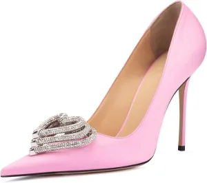 Arqa Women's Triple Heart Pumps Rhinestone Dressy Stiletto Heel Wedding Bride High Heels
