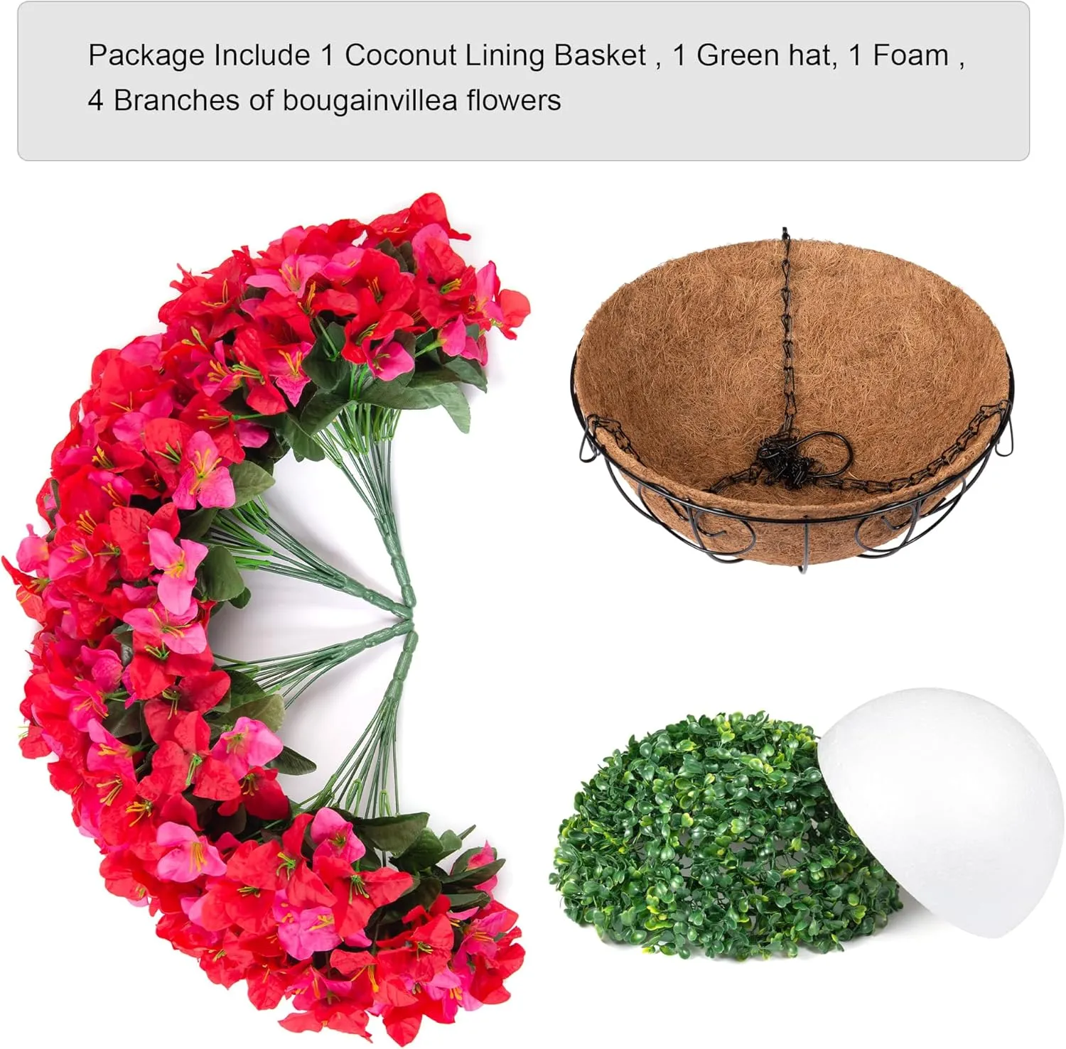Artificial Fake Hanging Flowers Plants Basket for Outdoors Decoration, Faux Silk Bougainvillea Flowers in Planter Look Real UV Resistant Faux Flower for Porch Home Patio Garden Yard (HotpinkRed)