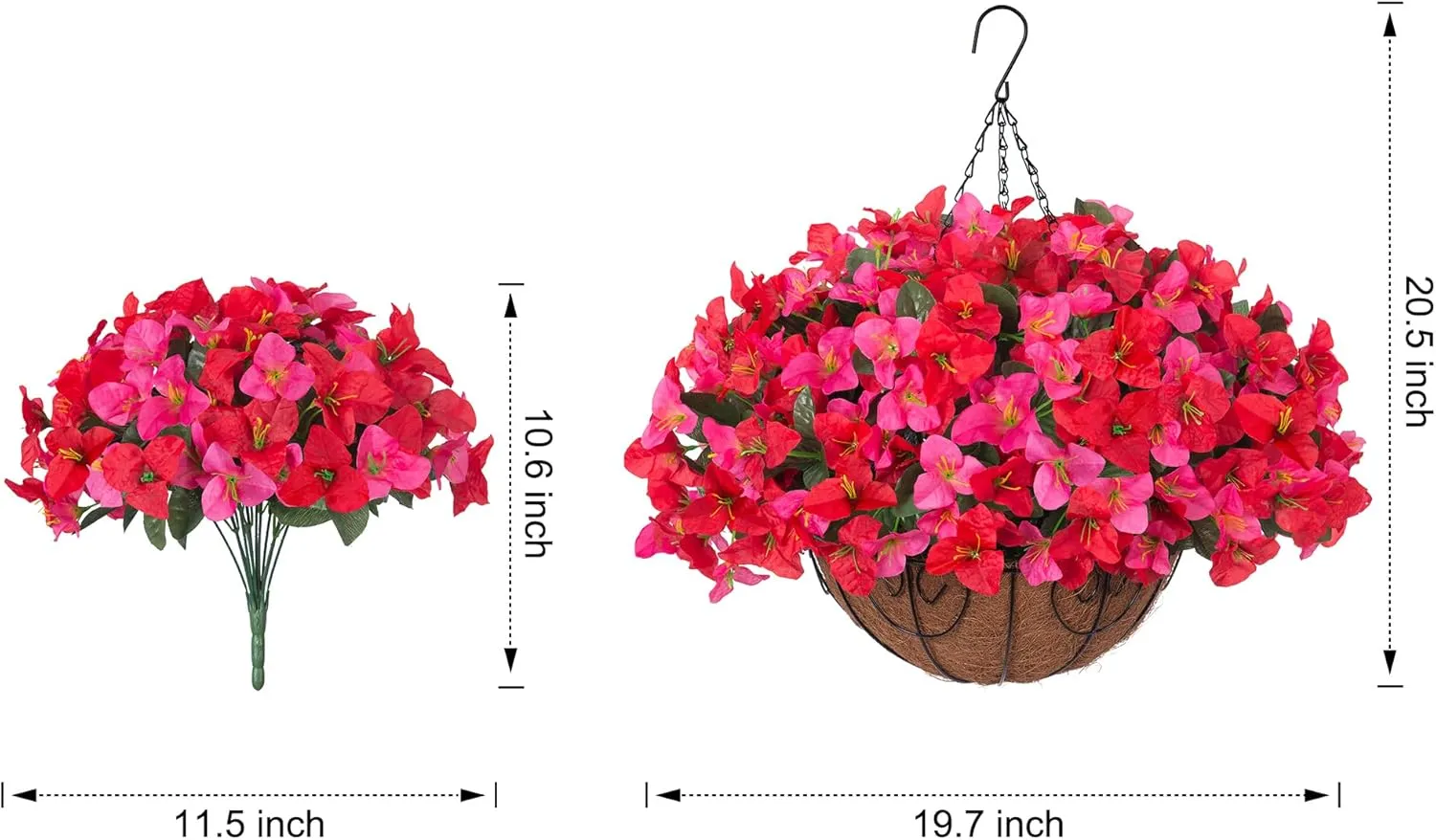 Artificial Fake Hanging Flowers Plants Basket for Outdoors Decoration, Faux Silk Bougainvillea Flowers in Planter Look Real UV Resistant Faux Flower for Porch Home Patio Garden Yard (HotpinkRed)