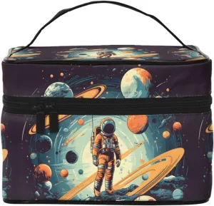 Astronauts Planet Makeup Bag for Women Travel Cosmetic Bag Large Makeup Case Portable Toiletry Skincare Organizer Bag