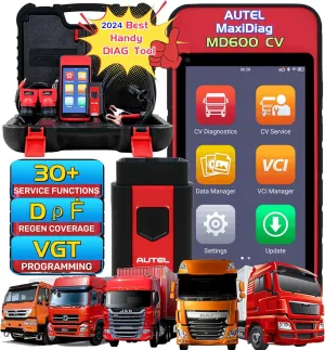 Autel MaxiDiag MD600CV 2024 Handy Truck Diagnostics Tool, It is a Handheld Wireless Android Touchscreen Tablet for Truck, Light Medium and Heavy Duty Truck Vehicle Diagnostics and Service