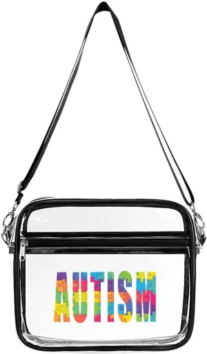 Autism Awareness Puzzles Clear Crossbody Bags Shoulder Bag Messenger Purse for Stadium Concerts Sports Events