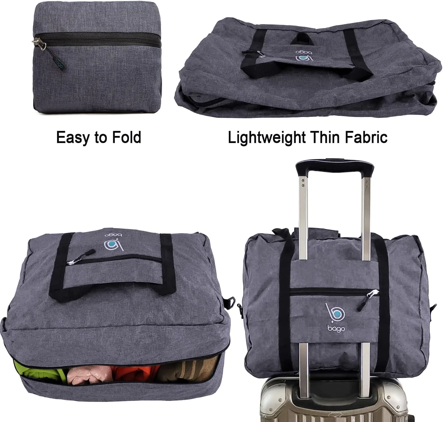 Bago Personal Item Travel Bag For Airlines - Fits As 18x14x8 inches Travel Bag Spirit & Frontier Airlines - Foldable Duffle Bag For Travel - Personal Item Bag Small Carry On Bag For Air Travel