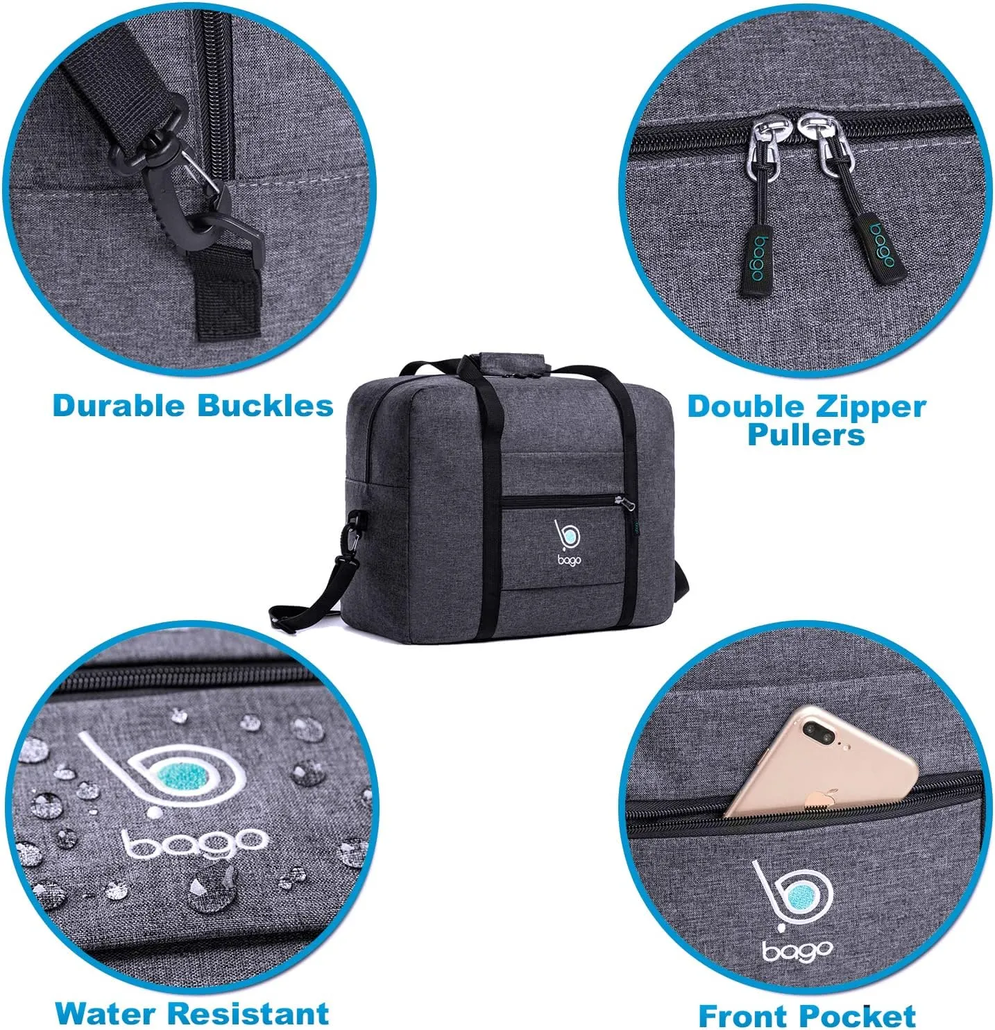 Bago Personal Item Travel Bag For Airlines - Fits As 18x14x8 inches Travel Bag Spirit & Frontier Airlines - Foldable Duffle Bag For Travel - Personal Item Bag Small Carry On Bag For Air Travel