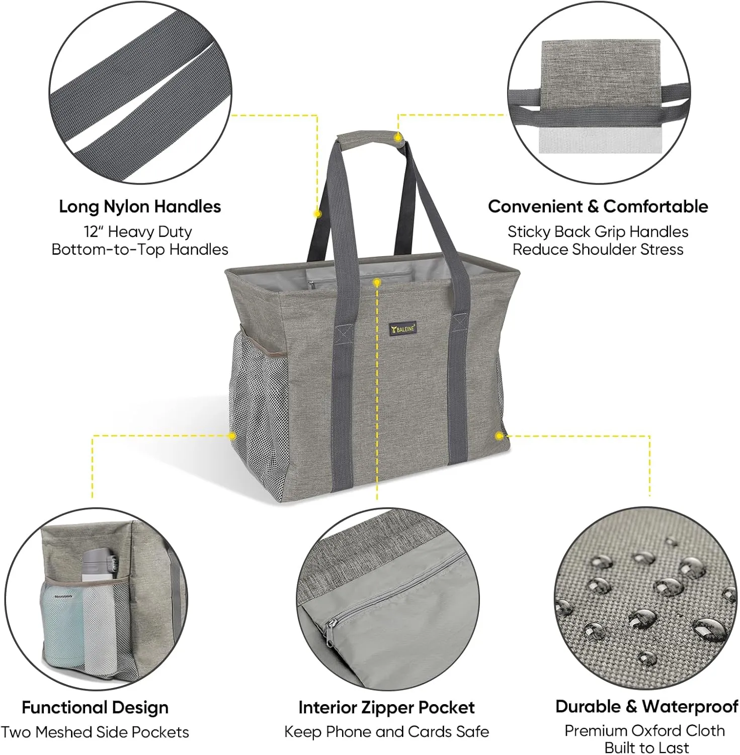 BALEINE Extra Large Utility Tote Bag with Wire Frame for Storage (Beige, 16.5''x14''x10'')