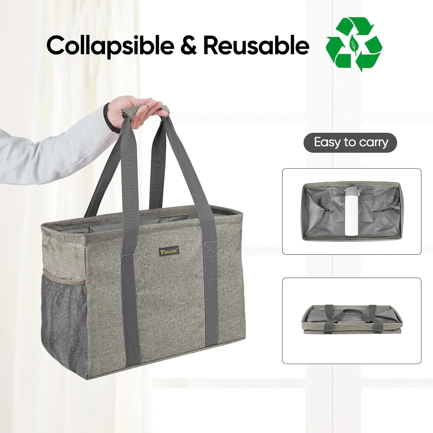 BALEINE Extra Large Utility Tote Bag with Wire Frame for Storage (Beige, 16.5''x14''x10'')
