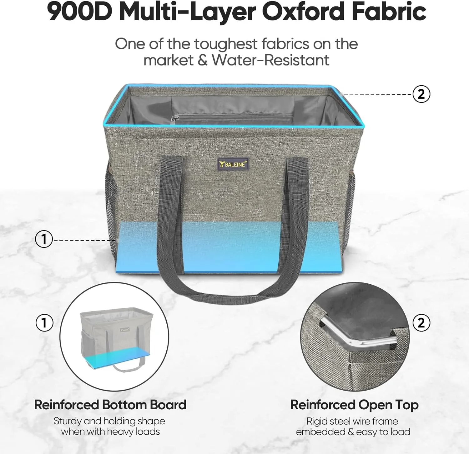 BALEINE Extra Large Utility Tote Bag with Wire Frame for Storage (Beige, 16.5''x14''x10'')