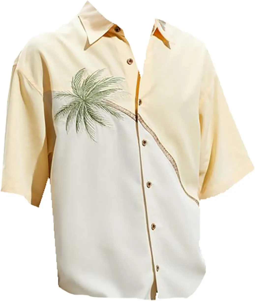 Bamboo Cay Mens Short Sleeve Hurricane Palm Casual Embroidered Woven Shirt
