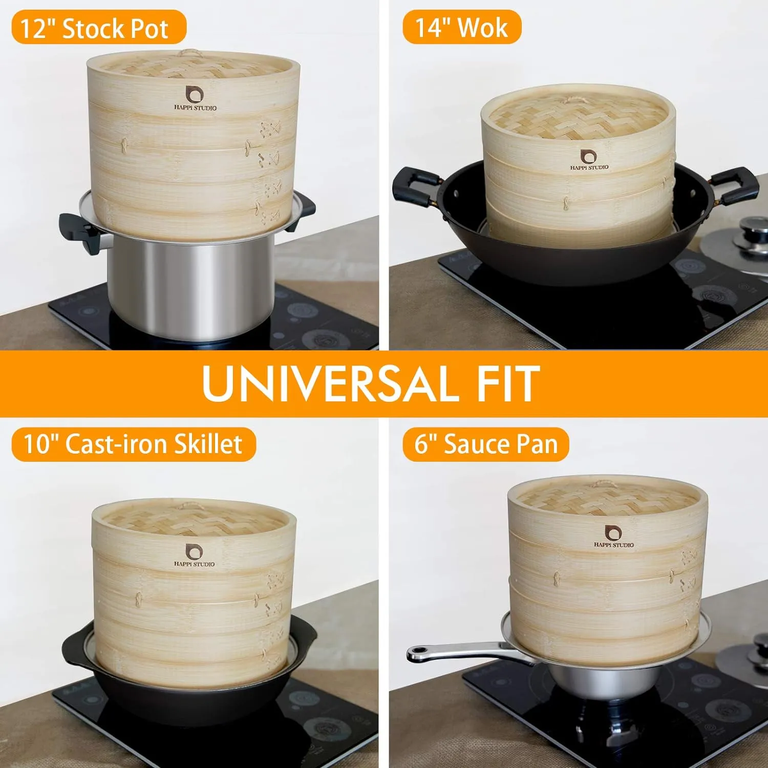 Bamboo Steamer Basket - 2-Tier Dumpling Steamer - 10 Inch Bamboo Steamer for Cooking Dim Sum, Momo, Rice - Bao Bun Steamer - Steaming Basket - Natural Chinese Steam Baskets with Steamer Ring Set
