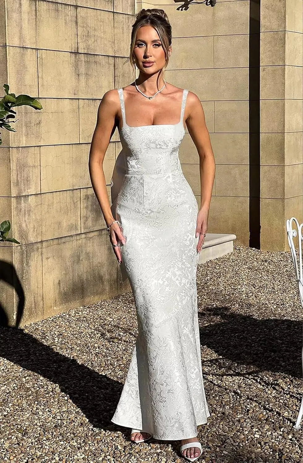 Basgute Floral Jacquard Satin Prom Dresses for Women with Bow Mermaid Long Formal Evening Party Gown
