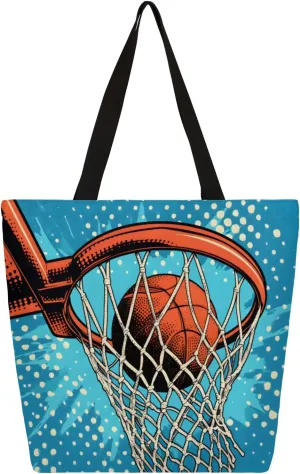 Basketball Stand Watercolour Large Capacity Canvas Tote Bag Stylish Handheld Shoulder Bag Reusable Shopping Bag for Work Travel Beach Trips Shopping