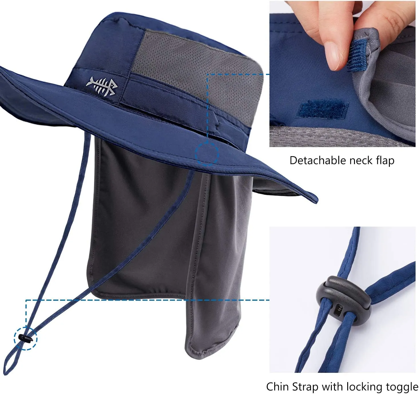BASSDASH UPF 50  Sun Fishing Hat Water Resistant with Detachable Neck Flap