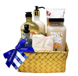 Bath & Body Works Aromatherapy Rose, Tangerine, Tea Gold Woven Basket Set - Body Cream, Body Lotion, Shower Gel, Essential Oil Pillow Mist and Luxe Bath with a Himalayan Salts Springs Sample Soap.