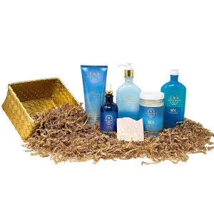 Bath & Body Works Aromatherapy SEA Soul Refreshing Jasmine Eucalyptus Gold Woven Basket 5 Piece Gift Set with a Himalayan Salts Springs Sample Soap
