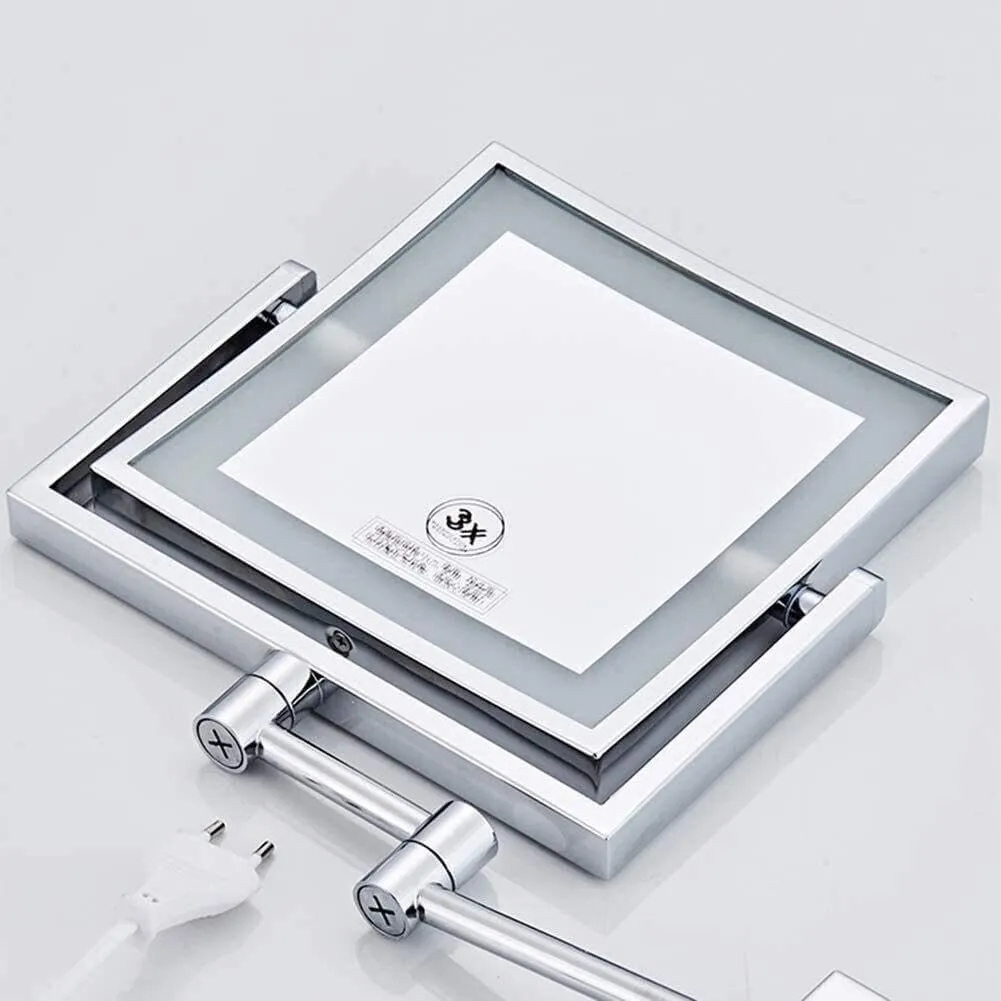 Bathroom LED Makeup Mirror with Light, 8-Inch Square Folding Wall-Mounted, Telescopic