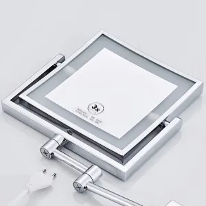 Bathroom LED Makeup Mirror with Light, 8-Inch Square Folding Wall-Mounted, Telescopic