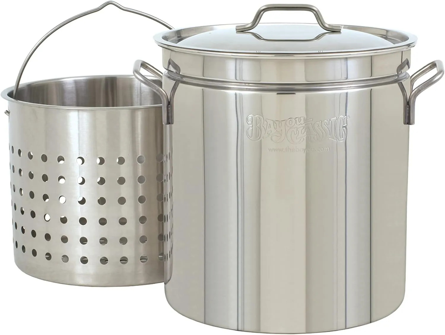 Bayou Classic 1136 36-qt Stainless Stockpot w/Vented Lid and Stainless Perforated Basket Features Stainless Welded Handles Perfect For Steaming Boiling or Frying