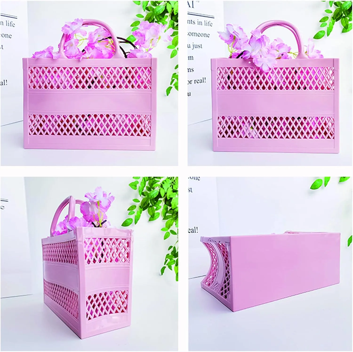 Beach Bag, Jelly Beach Bag Plastic Basket Purse, Flower Tote Bag Aesthetic, Gift Bag for Kids,Girls, Women
