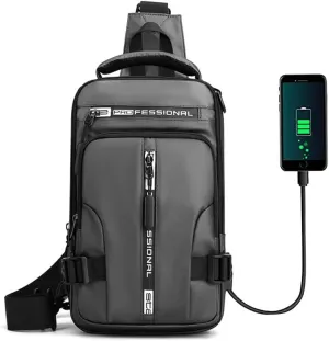 Bealin Waterproof Sling Bag Crossbody Backpack for Men Women Multipurpose Waist Pack with USB Charging Port for Hiking Walking Grey