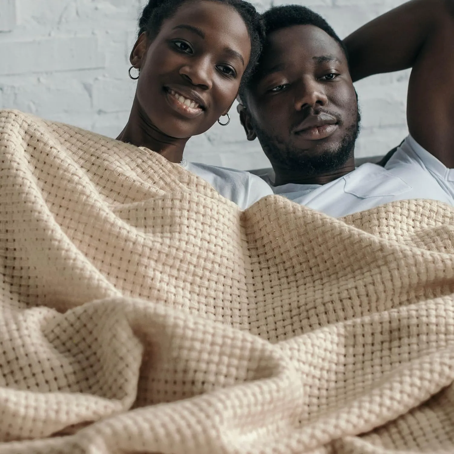 Bedsure 100% Cotton Blanket King Size for Bed - Breathable and Lightweight, Soft Cozy Basket Woven Blanket for Summer, Tan, 108x90 inches