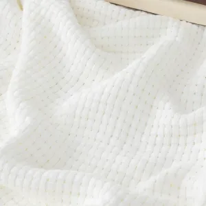 Bedsure 100% Cotton Blanket Queen Size for Bed - Breathable and Lightweight, Soft Cozy Basket Woven Blanket for Summer, White, 90x90 inches