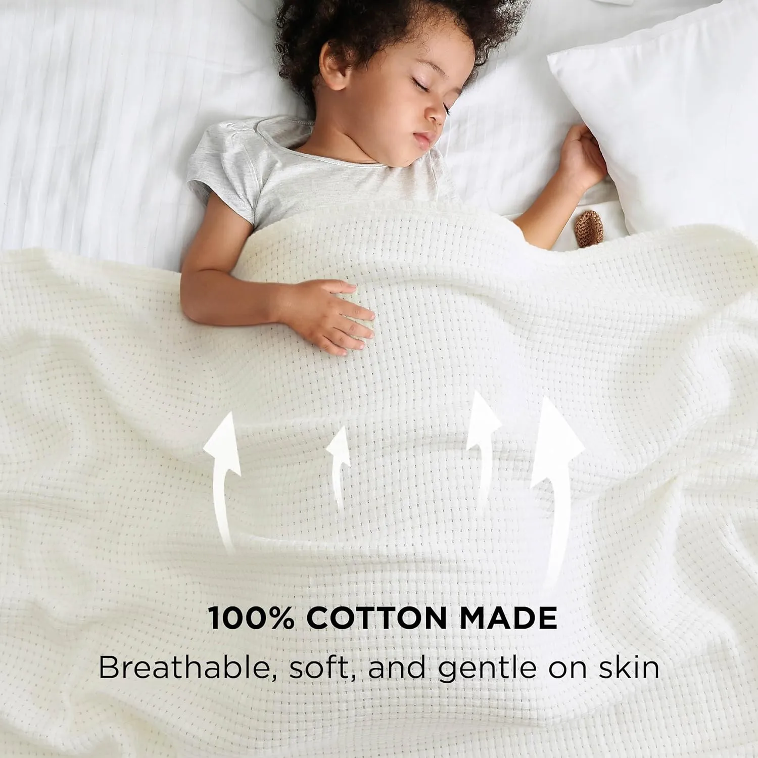 Bedsure 100% Cotton Blanket Queen Size for Bed - Breathable and Lightweight, Soft Cozy Basket Woven Blanket for Summer, White, 90x90 inches