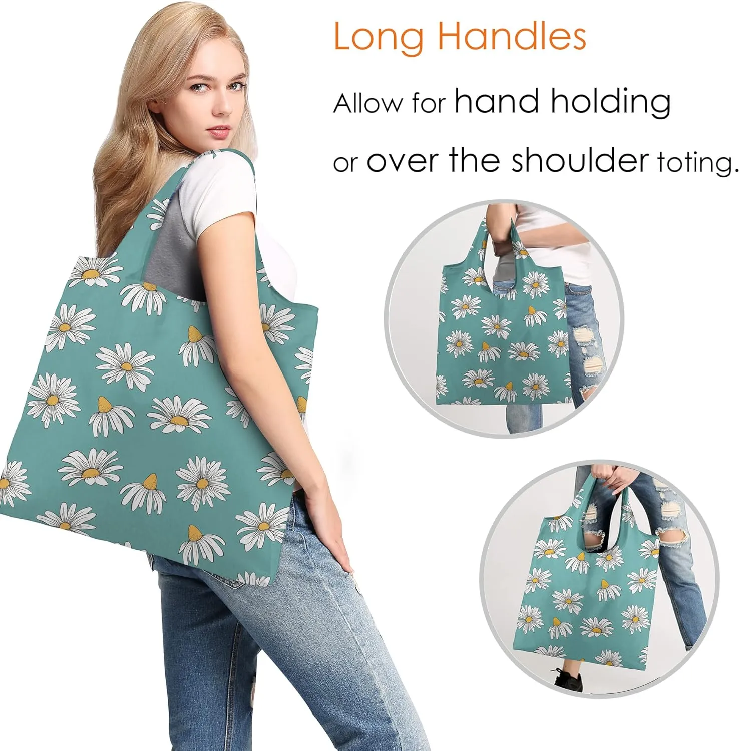 BeeGreen Reusable Grocery Bags 6 Pack Foldable Tote Bag For Women with Pouch Bulk X-Large 50Lbs Machine Washable Grocery Bags for Men Shopping Bags Tote Bag Gifts
