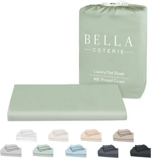 Bella Coterie Luxury Bamboo Queen Size Flat Sheet | 100% Organically Grown Bamboo Viscose | Ultra Soft | Cooling for Hot Sleepers [Sea Glass]