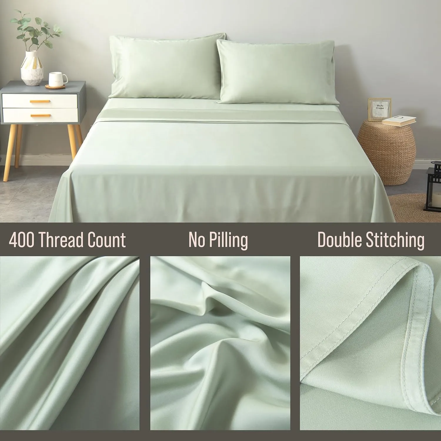 Bella Coterie Luxury Bamboo Queen Size Flat Sheet | 100% Organically Grown Bamboo Viscose | Ultra Soft | Cooling for Hot Sleepers [Sea Glass]