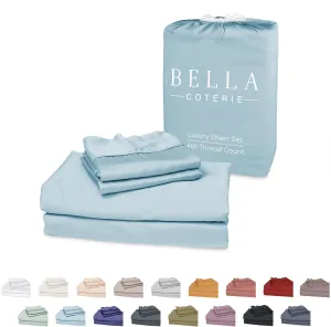 Bella Coterie Luxury Bamboo Viscose King Size Sheet Set | 100% Organically Grown | Ultra Soft | Cooling for Hot Sleepers | 18" Deep Pocket [Coastal Blue]