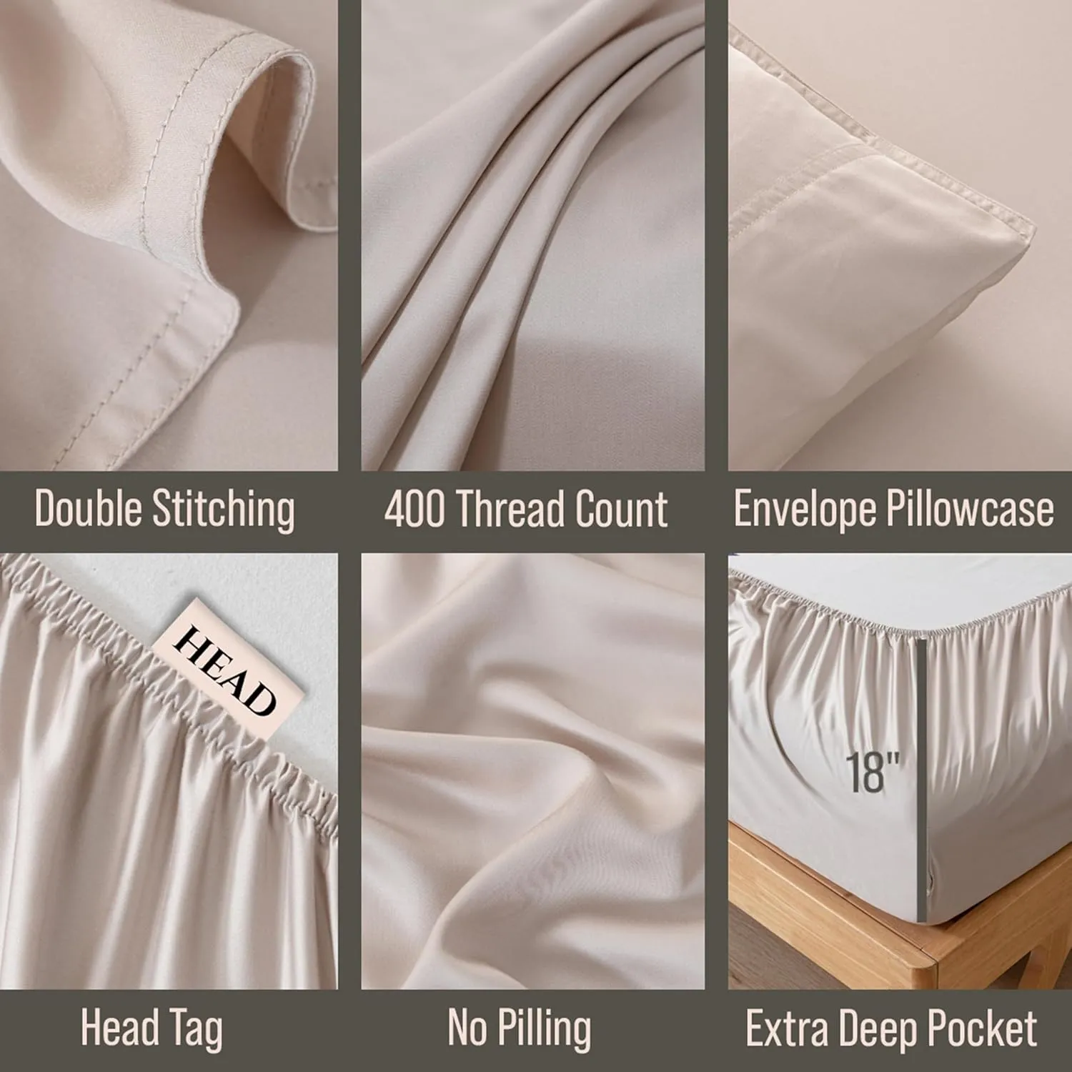 Bella Coterie Luxury Bamboo Viscose Queen Size Sheet Set | 100% Organically Grown | Ultra Soft | Cooling for Hot Sleepers | 18" Deep Pocket [Dune]