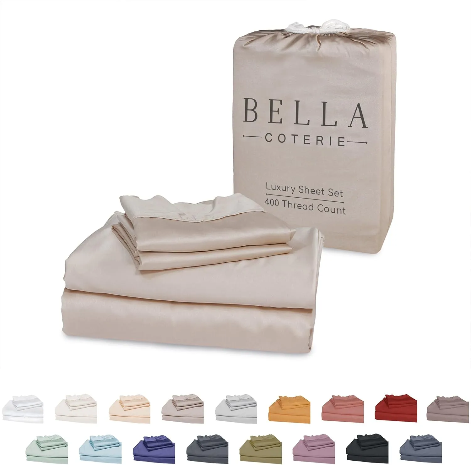 Bella Coterie Luxury Bamboo Viscose Queen Size Sheet Set | 100% Organically Grown | Ultra Soft | Cooling for Hot Sleepers | 18" Deep Pocket [Dune]