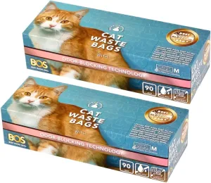 Best Odor-sealing Cat Waste Disposal Bags, BOS - Durable and Smell-free [Size: M, Color: Light blue] (90 Count, Pack of 2) (180 Bags)★Brand-new packaging design ★NOT a litter box liner