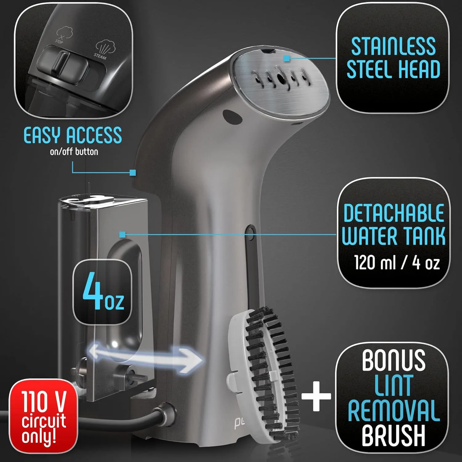Best Steamer for Clothes, Hand Held Portable Travel Garment Steamer, Metal Steam Head, 25s Heat Up, Pump System, Mini Size, Handheld Steamer for Any Fabrics, No Water Spitting (120, Volts)