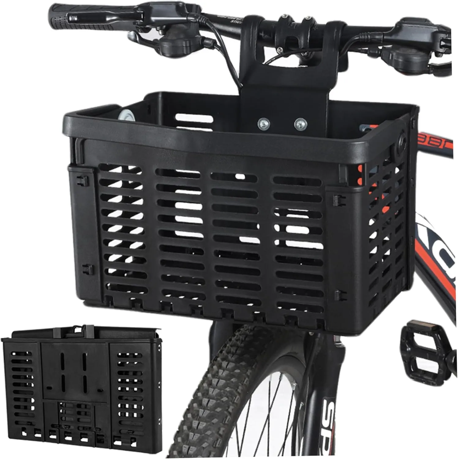 Bike Basket, 12.4x8.9x8inch PP Foldable Front Basket for Adults Bike, Heavy Duty Bike Baskets with Handle for Grocery, Shopping, Pet, School Bag