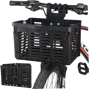 Bike Basket, 12.4x8.9x8inch PP Foldable Front Basket for Adults Bike, Heavy Duty Bike Baskets with Handle for Grocery, Shopping, Pet, School Bag