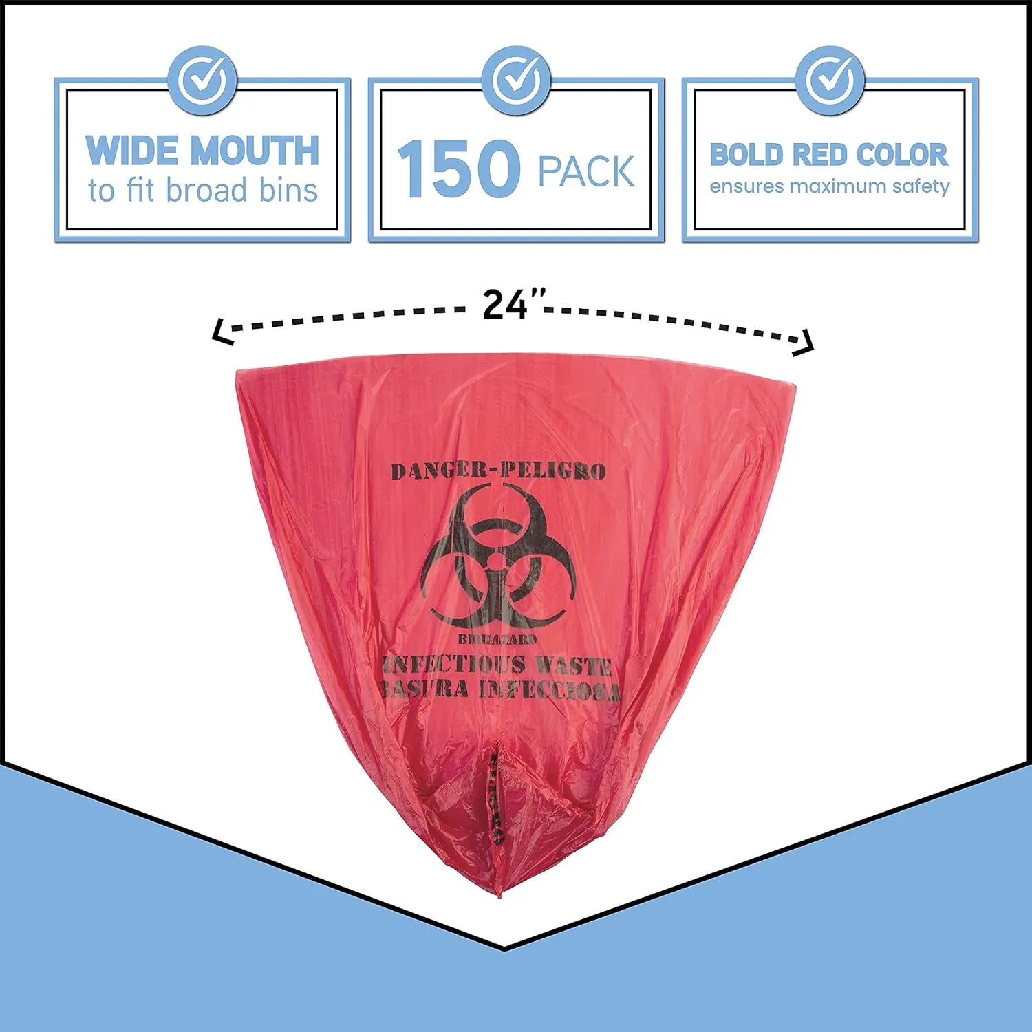 Biohazard Waste Bags, 10-Gallon, 150 Count, Red, No Leak Bags, Medical Grade, Safe Infectious Waste Disposal