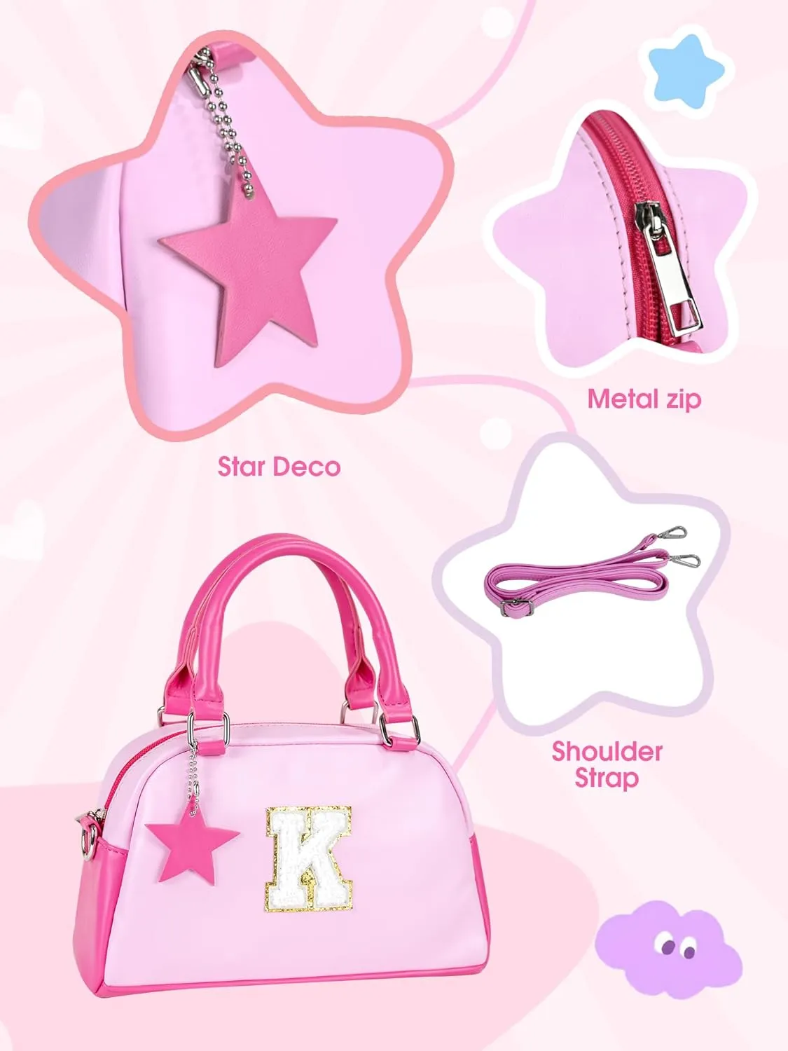 Birthday Gifts for 4 5 6 7 8 9 10 11 12, Girls Purse Kids Handle Bag, Crossbody Bags for Girl Preteens Teens, Initial bag for makeup kits, kids girls gift, Handbag-baby pink-S