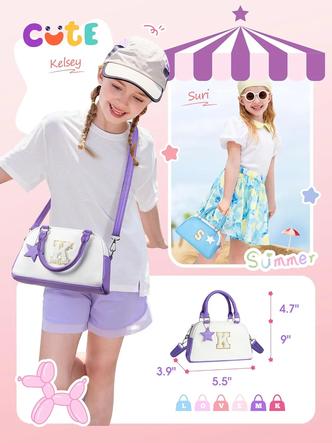Birthday Gifts for 4 5 6 7 8 9 10 11 12, Girls Purse Kids Handle Bag, Crossbody Bags for Girl Preteens Teens, Initial bag for makeup kits, kids girls gift, Handbag-baby pink-S